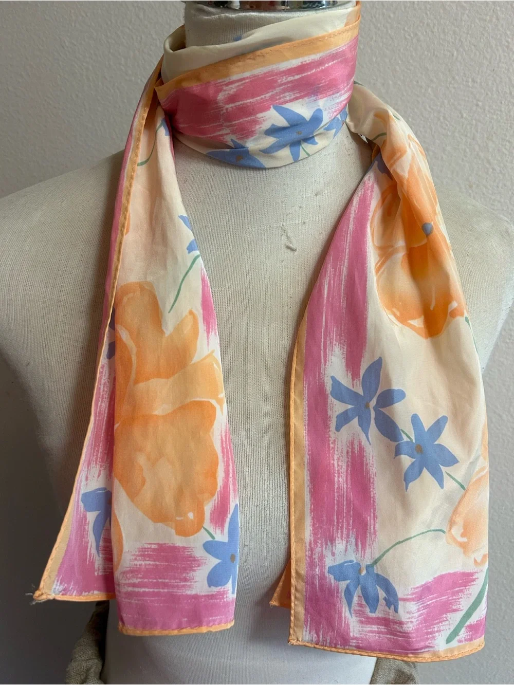 Vera Floral Neck Scarf in Peach, Pink & Blue